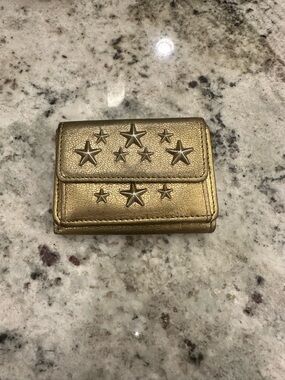 Jimmy Choo Metallic Gold Star Accent Compact Wallet